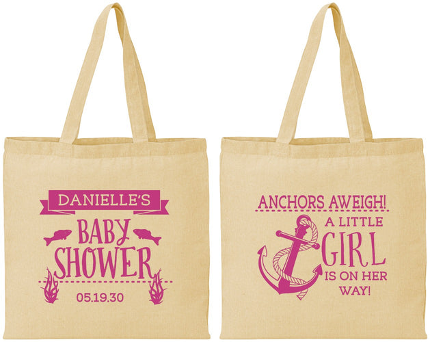 Personalized Baby Shower Cotton Tote Bags - Anchors Aweigh Little Girl | 90056