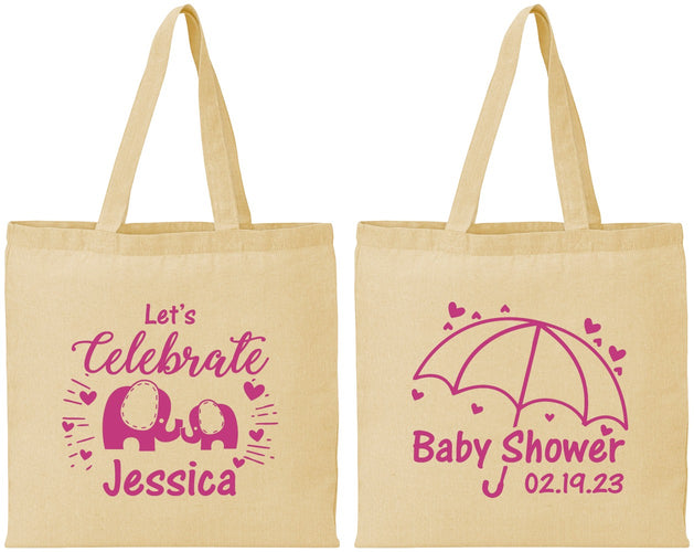 Personalized Baby Shower Cotton Tote Bags - Elephant Lets Celebrate | 90058