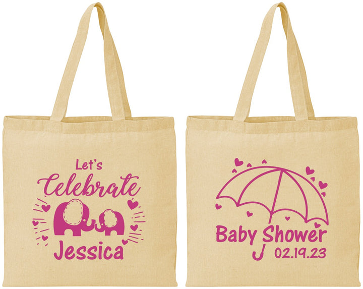Personalized Baby Shower Cotton Tote Bags - Elephant Lets Celebrate | 90058
