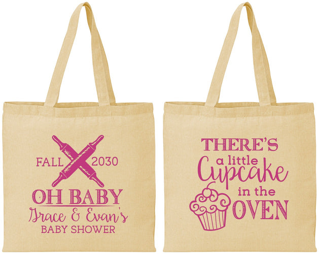 Personalized Baby Shower Cotton Tote Bags - Cupcake In The Oven | 90059