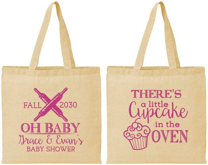 Personalized Baby Shower Cotton Tote Bags - Cupcake In The Oven | 90059