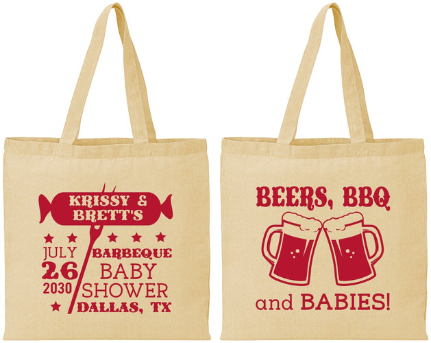 Personalized Baby Shower Cotton Tote Bags - Beers Bbq Babies | 90060