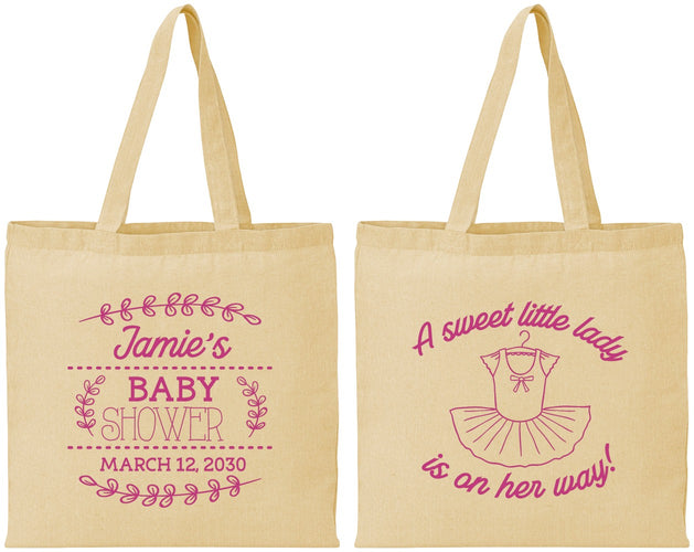 Personalized Baby Shower Cotton Tote Bags - Sweet Little Lady | 90061