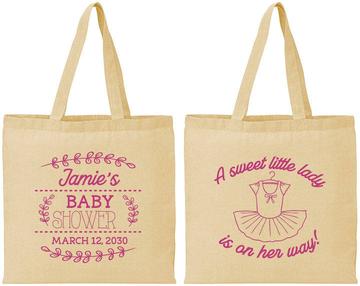 Personalized Baby Shower Cotton Tote Bags - Sweet Little Lady | 90061