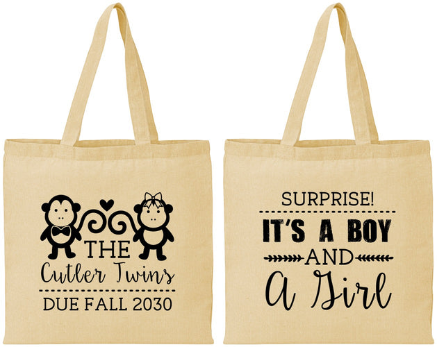 Personalized Baby Shower Cotton Tote Bags - Gender Reveal Boy Or Girl | 90063