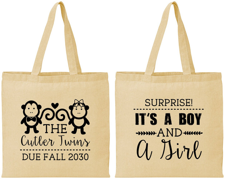 Personalized Baby Shower Cotton Tote Bags - Gender Reveal Boy Or Girl | 90063