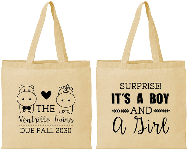 Personalized Baby Shower Cotton Tote Bags - Gender Reveal Boy Or Girl | 90064