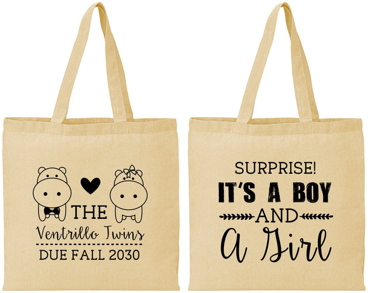 Personalized Baby Shower Cotton Tote Bags - Gender Reveal Boy Or Girl | 90064