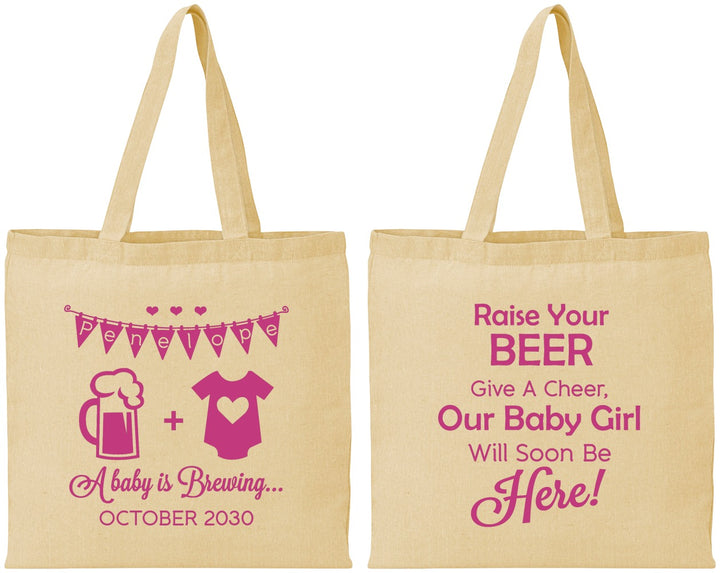 Personalized Baby Shower Cotton Tote Bags - Raise Your Beer | 90065