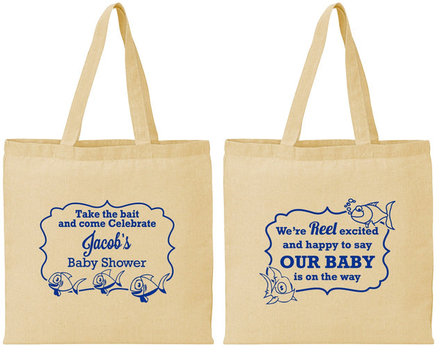 Personalized Baby Shower Cotton Tote Bags - Fish | 90075