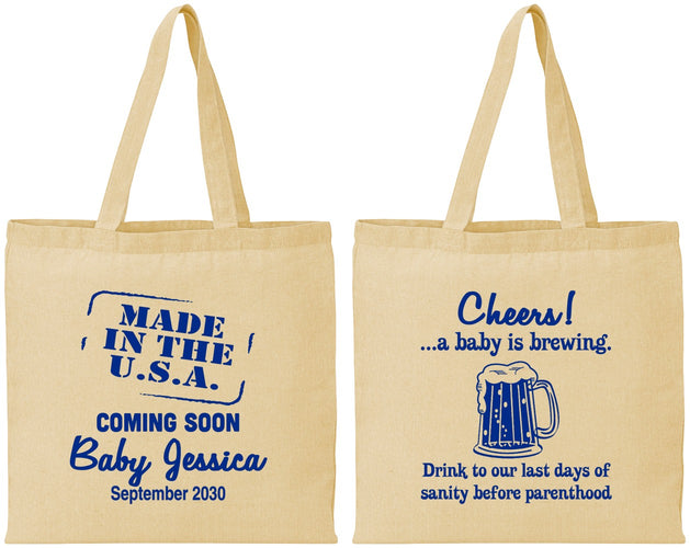 Personalized Baby Shower Cotton Tote Bags - Made In The Usa | 90079