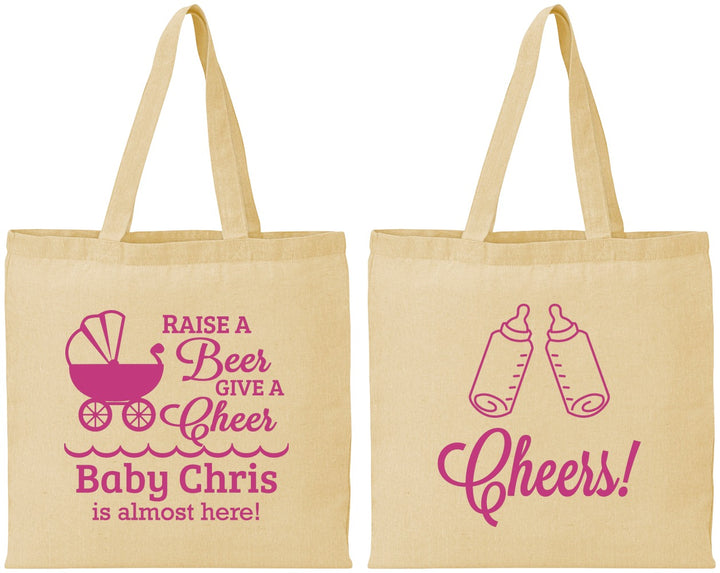 Personalized Baby Shower Cotton Tote Bags - Raise A Beer | 90081