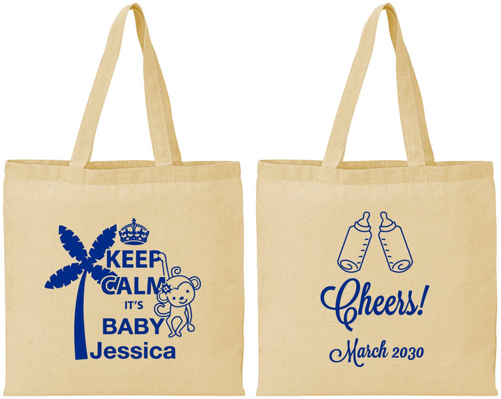Personalized Baby Shower Cotton Tote Bags - Baby Monkey | 90082