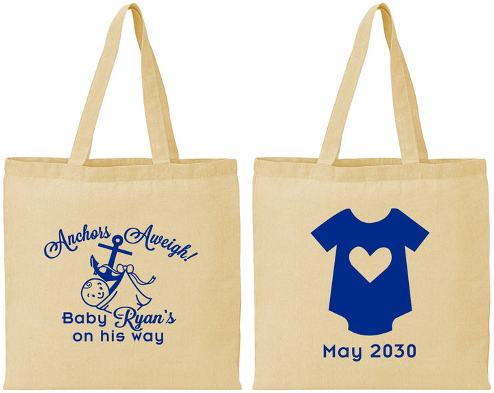 Personalized Baby Shower Cotton Tote Bags - Nautical Anchors Aweigh | 90083