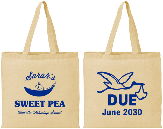 Personalized Baby Shower Cotton Tote Bags - Sweat Pea Stork | 90084