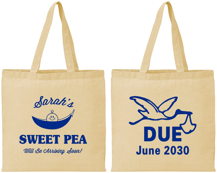 Personalized Baby Shower Cotton Tote Bags - Sweat Pea Stork | 90084