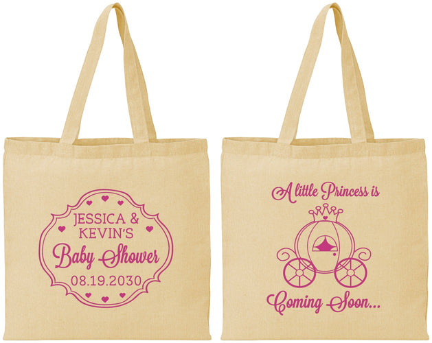 Personalized Baby Shower Cotton Tote Bags - Princess Coming Soon | 90085