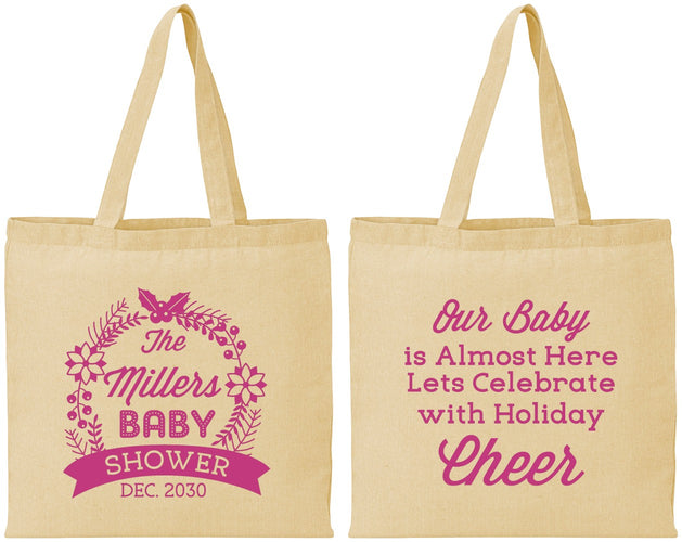 Personalized Baby Shower Cotton Tote Bags - Holiday | 90086