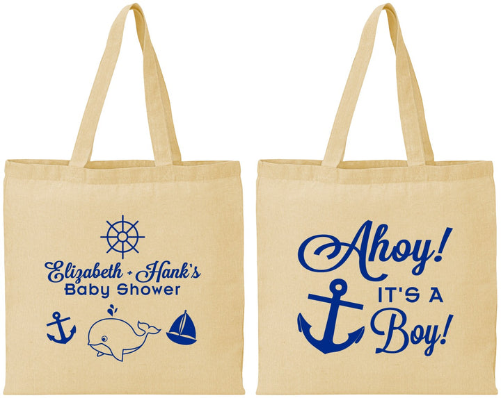 Personalized Baby Shower Cotton Tote Bags - Nautical Ahoy It’s A Boy | 90093