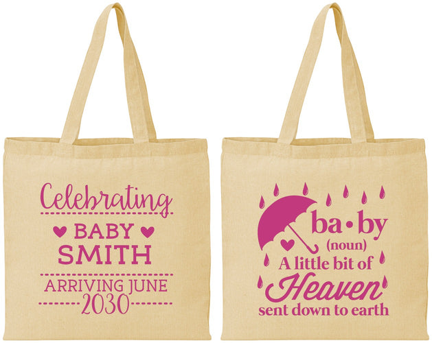Personalized Baby Shower Cotton Tote Bags - Little Bit Of Heaven | 90095