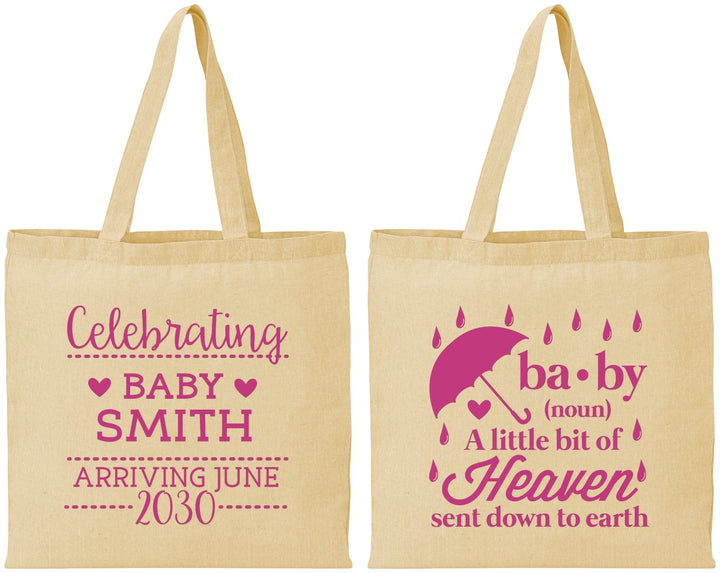 Personalized Baby Shower Cotton Tote Bags - Little Bit Of Heaven | 90095