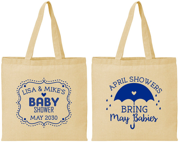 Personalized Baby Shower Cotton Tote Bags - April Showers May Babies | 90096