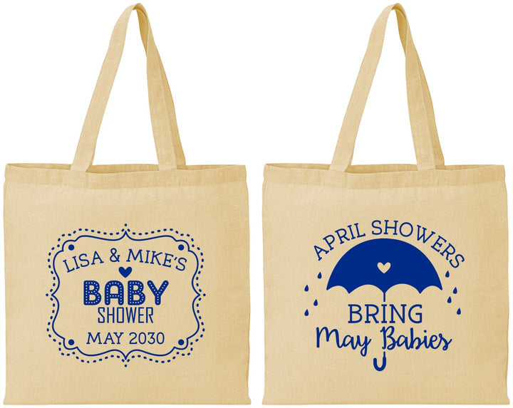 Personalized Baby Shower Cotton Tote Bags - April Showers May Babies | 90096