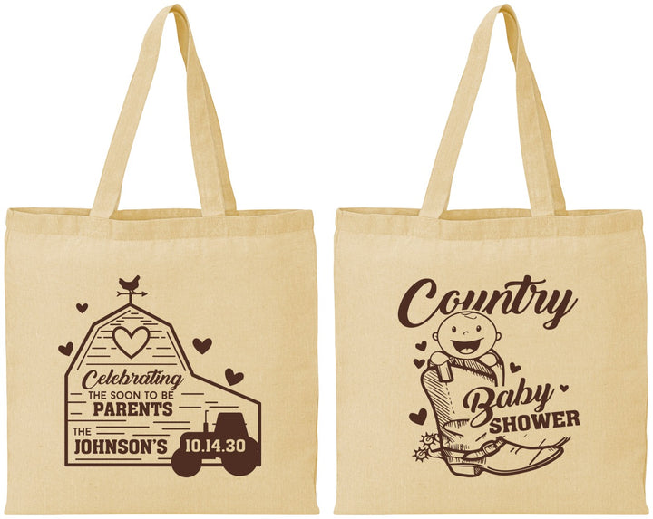 Personalized Baby Shower Cotton Tote Bags - Farm Tractor Country | 90102