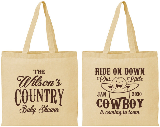Personalized Baby Shower Cotton Tote Bags - Cowboy Coming To Town | 90105