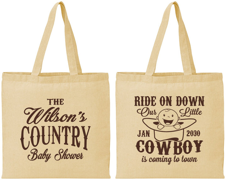 Personalized Baby Shower Cotton Tote Bags - Cowboy Coming To Town | 90105