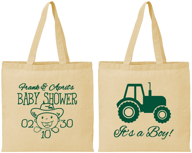 Personalized Baby Shower Cotton Tote Bags - Tractor | 90109