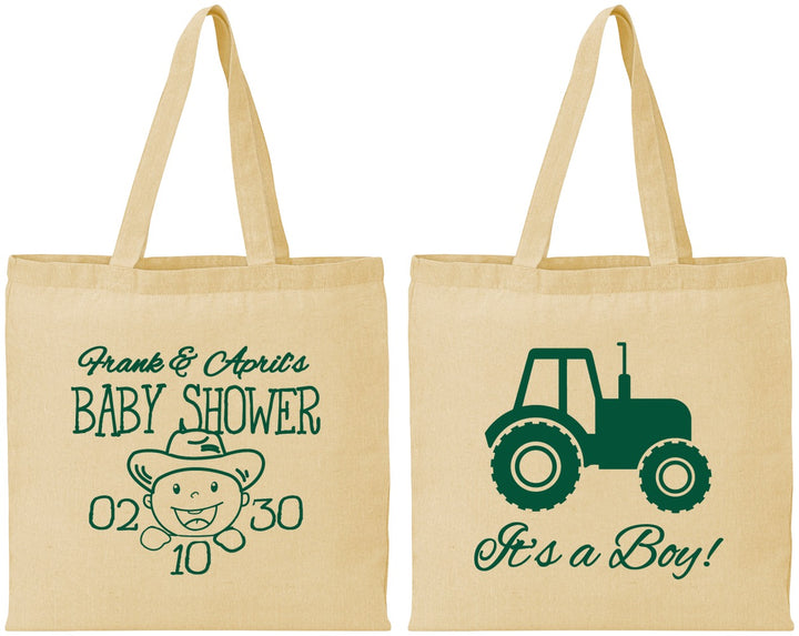Personalized Baby Shower Cotton Tote Bags - Tractor | 90109