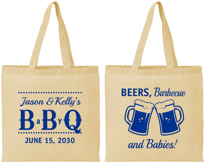 Personalized Baby Shower Cotton Tote Bags - Beers Bbq Babies | 90111
