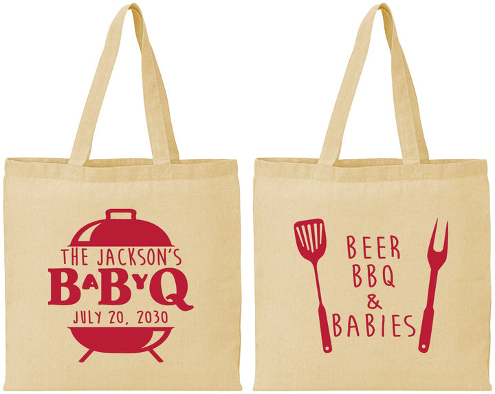 Personalized Baby Shower Cotton Tote Bags - Beers Bbq Babies | 90112