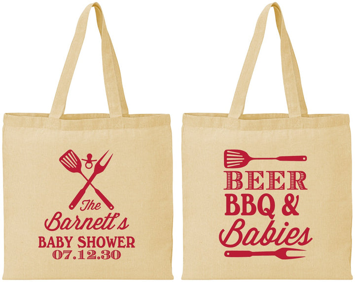 Personalized Baby Shower Cotton Tote Bags - Beers Bbq Babies | 90113
