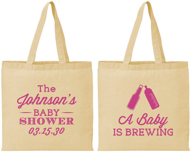 Personalized Baby Shower Cotton Tote Bags - Baby Is Brewing | 90116