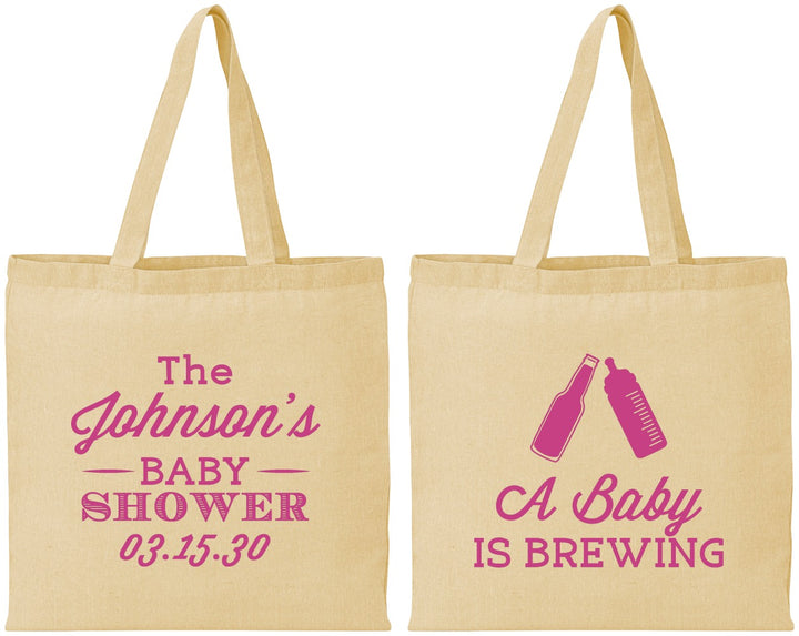 Personalized Baby Shower Cotton Tote Bags - Baby Is Brewing | 90116