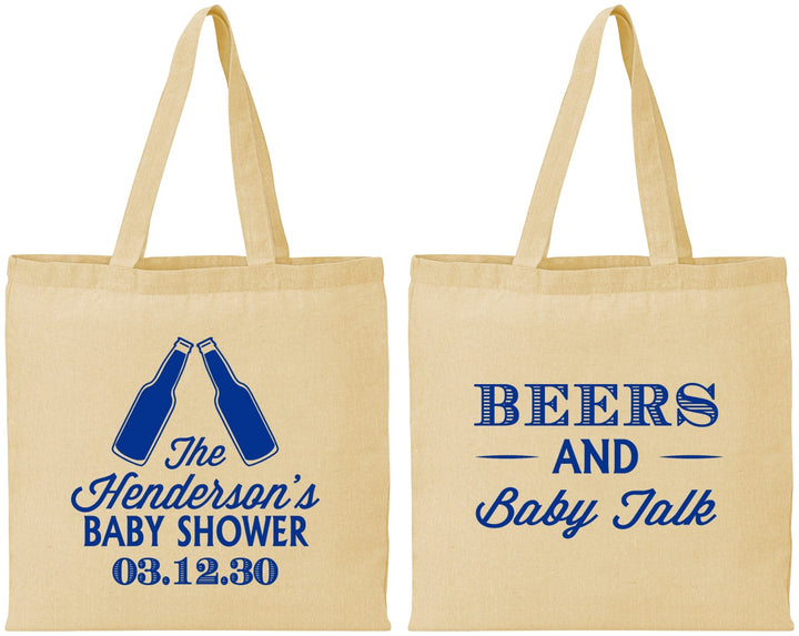 Personalized Baby Shower Cotton Tote Bags - Beers And Baby Talk | 90117
