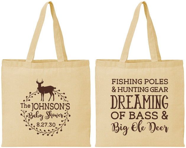 Personalized Baby Shower Cotton Tote Bags - Fishing Hunting | 90119