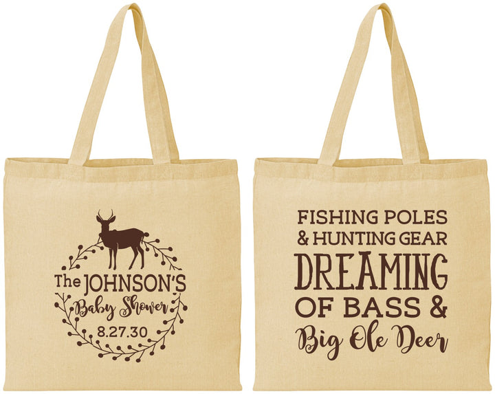 Personalized Baby Shower Cotton Tote Bags - Fishing Hunting | 90119