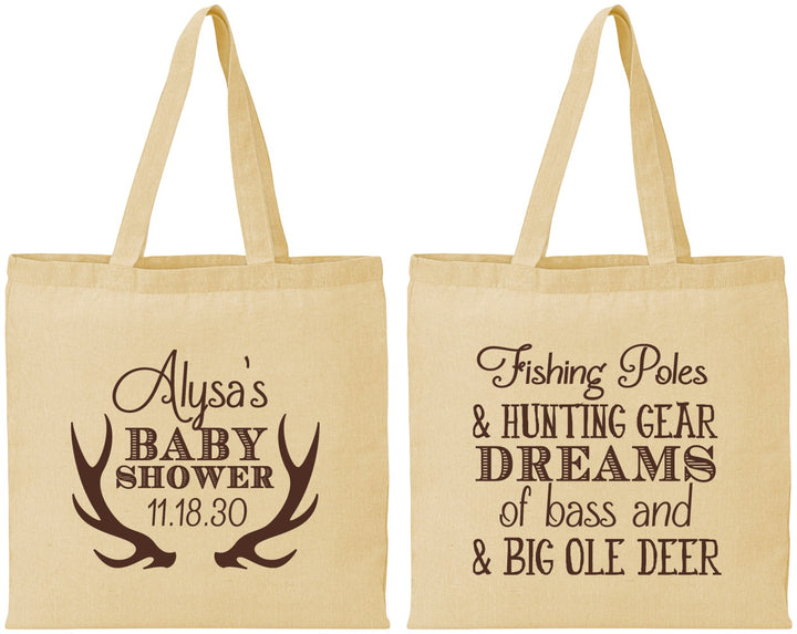Personalized Baby Shower Cotton Tote Bags - Bass Deer | 90120