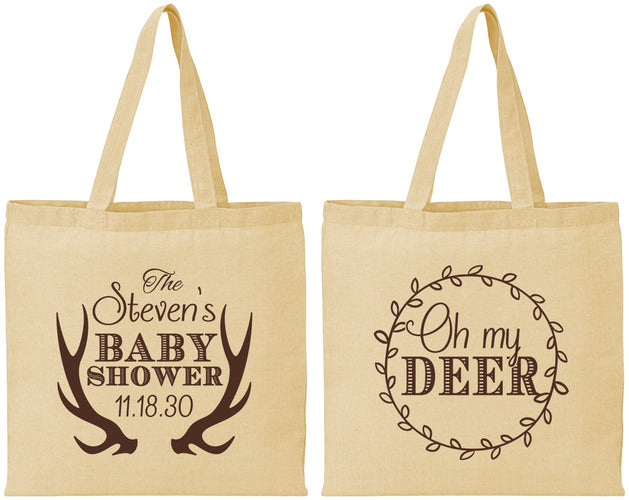 Personalized Baby Shower Cotton Tote Bags - Oh My Deer Christmas | 90121