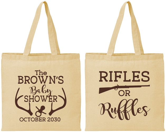 Personalized Baby Shower Cotton Tote Bags - Rifles Or Ruffles | 90122
