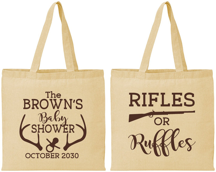 Personalized Baby Shower Cotton Tote Bags - Rifles Or Ruffles | 90122