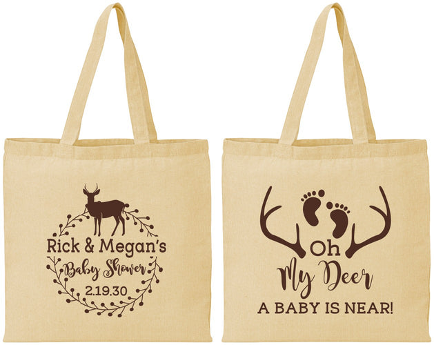 Personalized Baby Shower Cotton Tote Bags - Oh My Deer | 90123