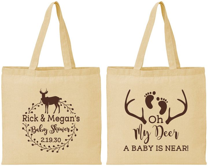 Personalized Baby Shower Cotton Tote Bags - Oh My Deer | 90123