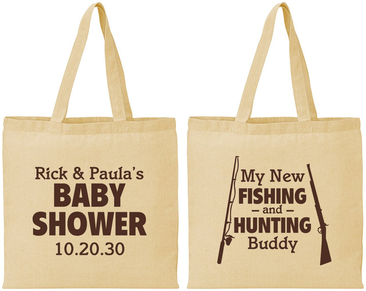 Personalized Baby Shower Cotton Tote Bags - Fishing Hunting | 90126