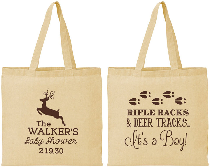 Personalized Baby Shower Cotton Tote Bags - Rifle Racks Deer Tracks | 90128