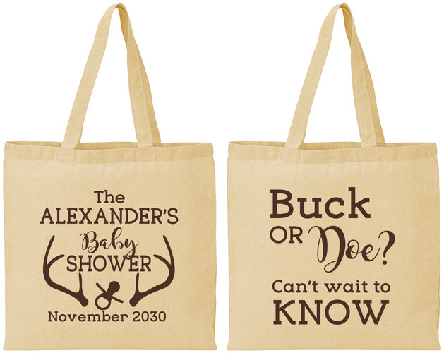 Personalized Baby Shower Cotton Tote Bags - Gender Reveal Buck Or Doe | 90131