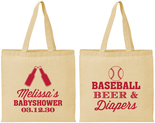 Personalized Baby Shower Cotton Tote Bags - Baseball Beer Diapers | 90132